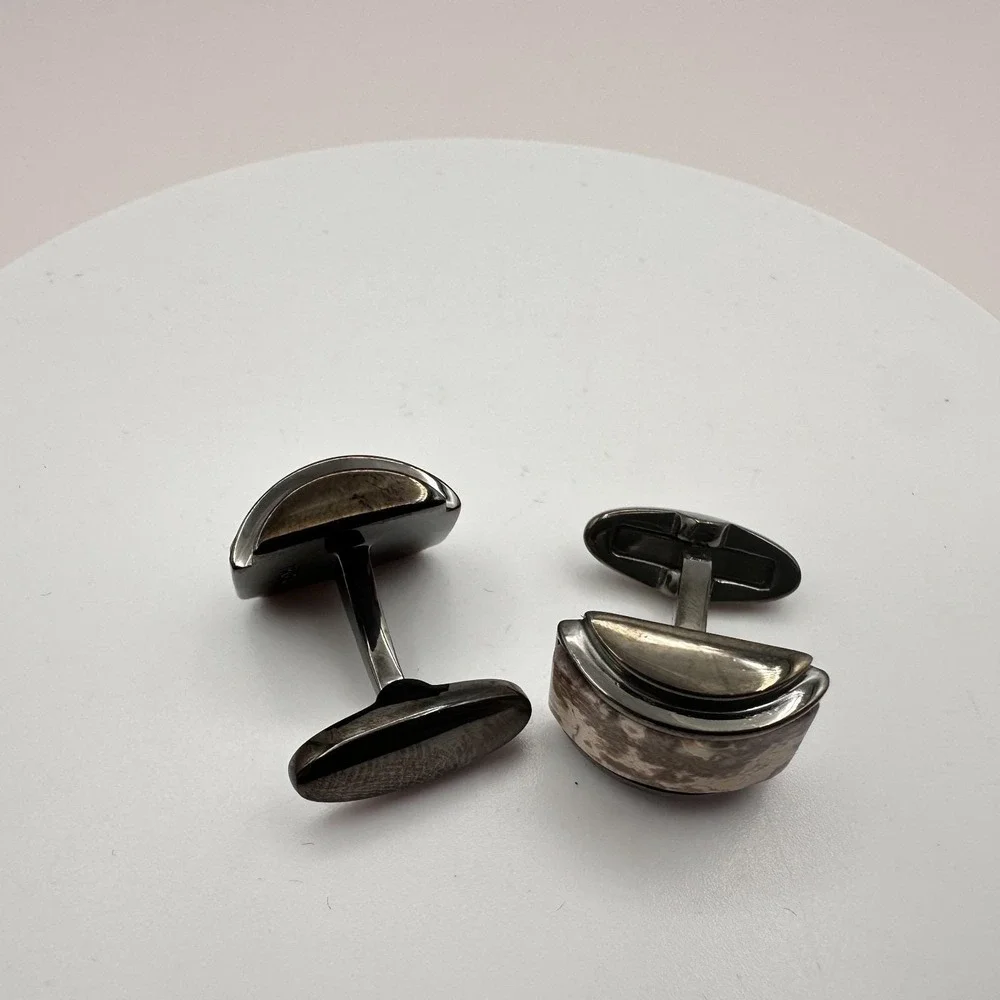 Vintage 70s Gunmetal Tone Cufflink Studs Boho Men's Classic Formal Retro Jewelry